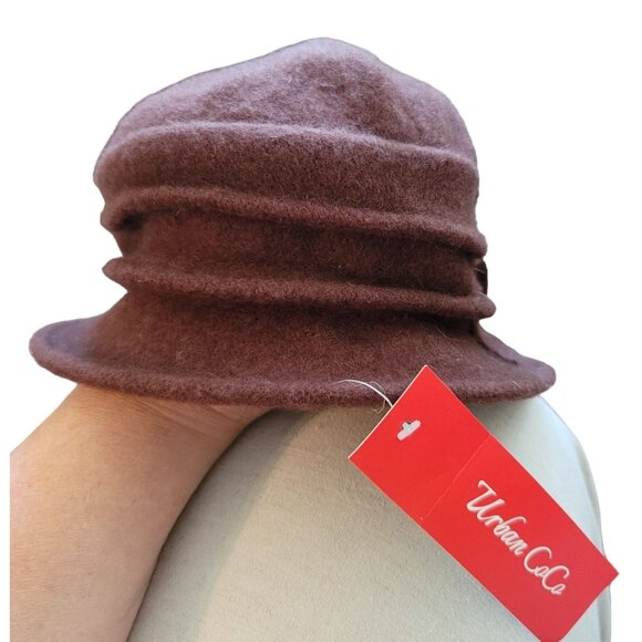 Women's Wool Cloche Hat With Floral Design Brown Vintage-Style Uban CoCo  jj3582 - Picture 3 of 6